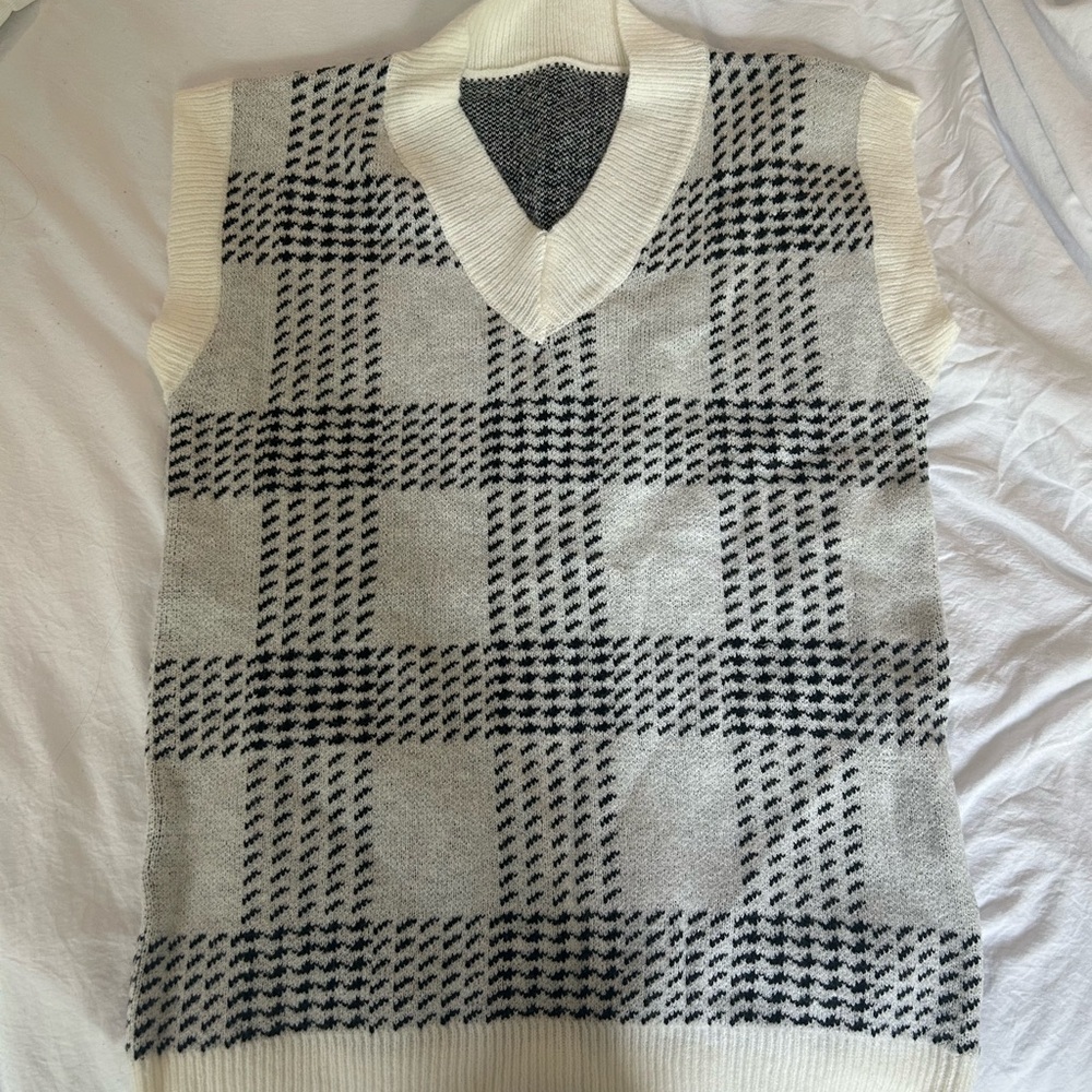 Black and White Checkered Sweater Vest